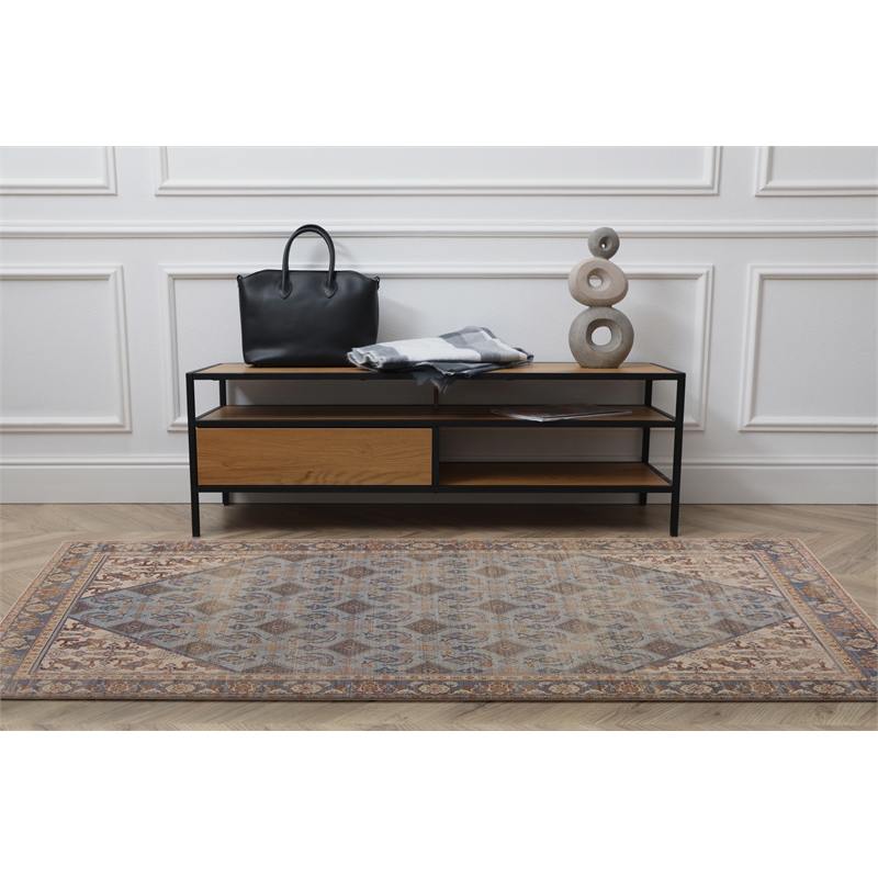 Linon Dillon Cordele Blue and Ivory 3' X 5' Accent Rug