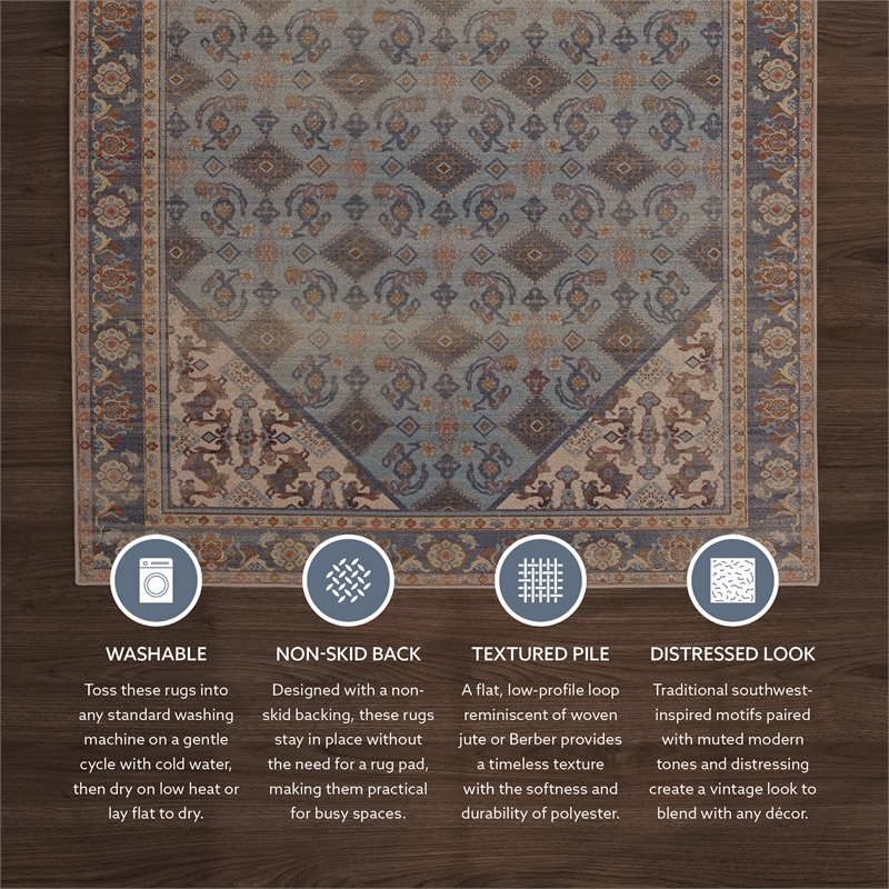 Linon Dillon Cordele Blue and Ivory 3' X 5' Accent Rug