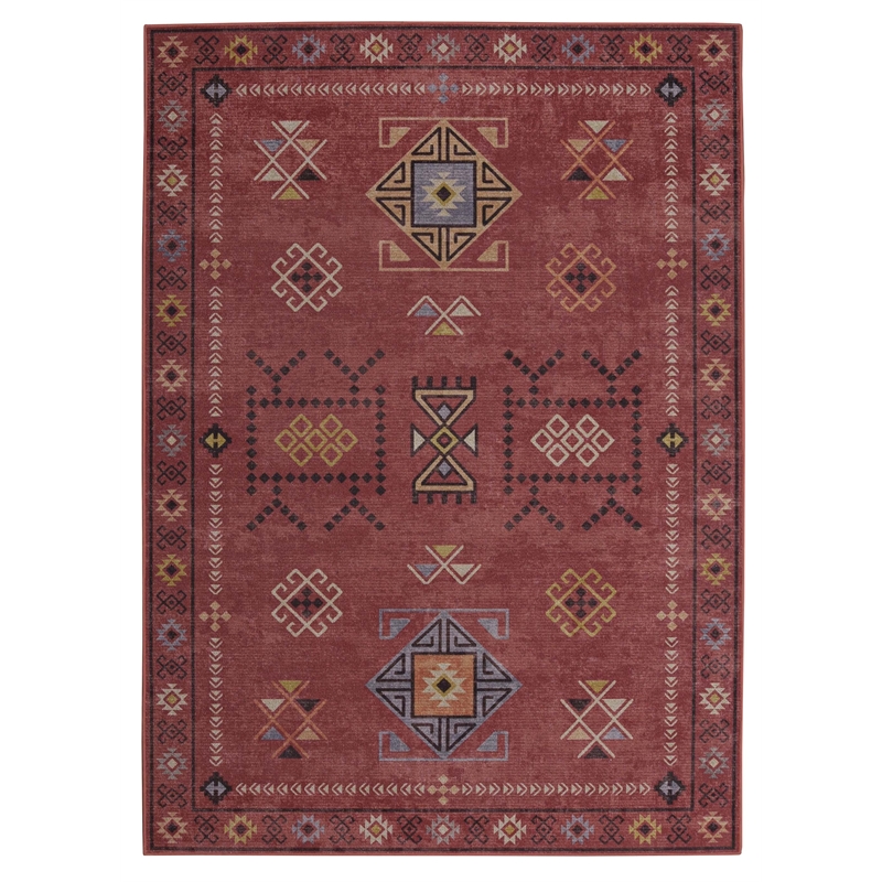 Linon Dillon Austin Red and Cream 5' X 7' Area Rug