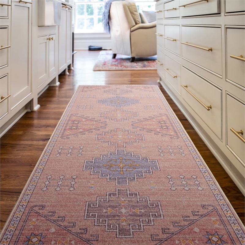 Linon Dillon Emmie Pink and Blue 2'6