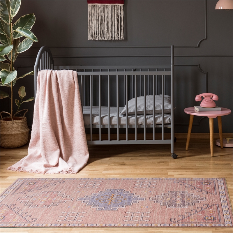 Linon Dillon Emmie Pink and Blue 3' X 5' Accent Rug