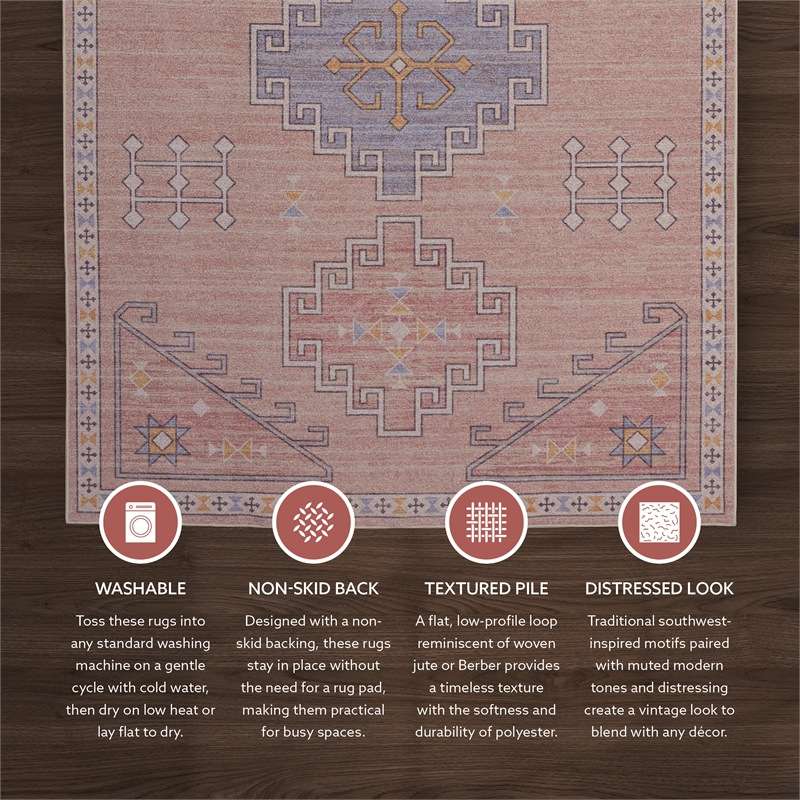 Linon Dillon Emmie Pink and Blue 3' X 5' Accent Rug