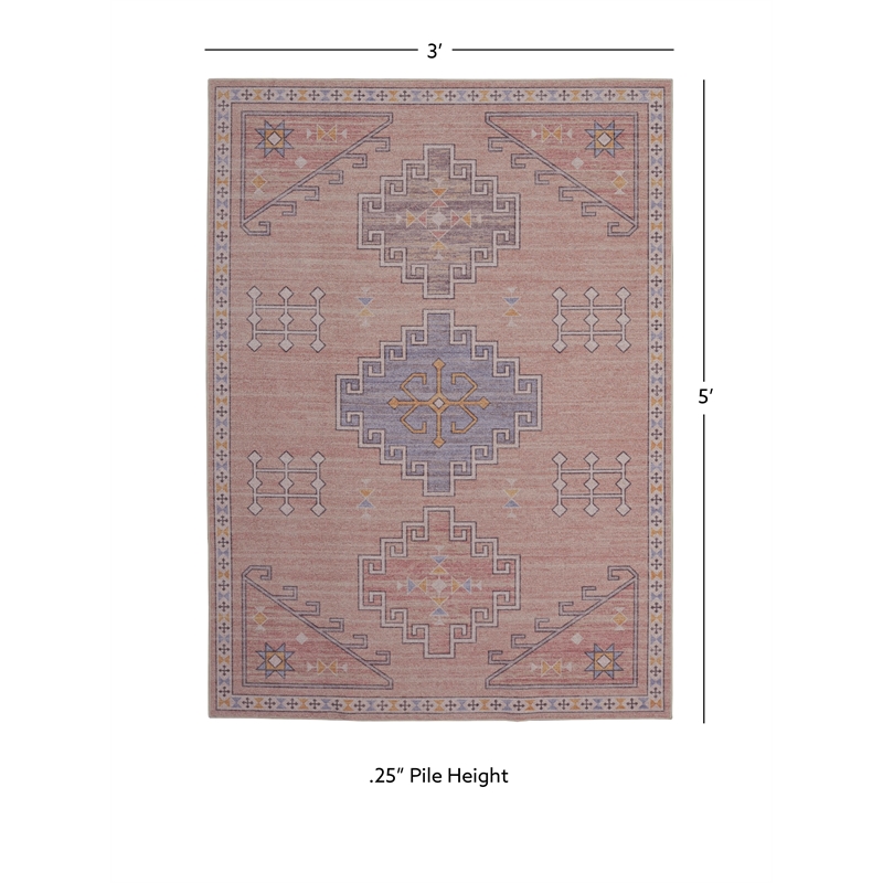Linon Dillon Emmie Pink and Blue 3' X 5' Accent Rug