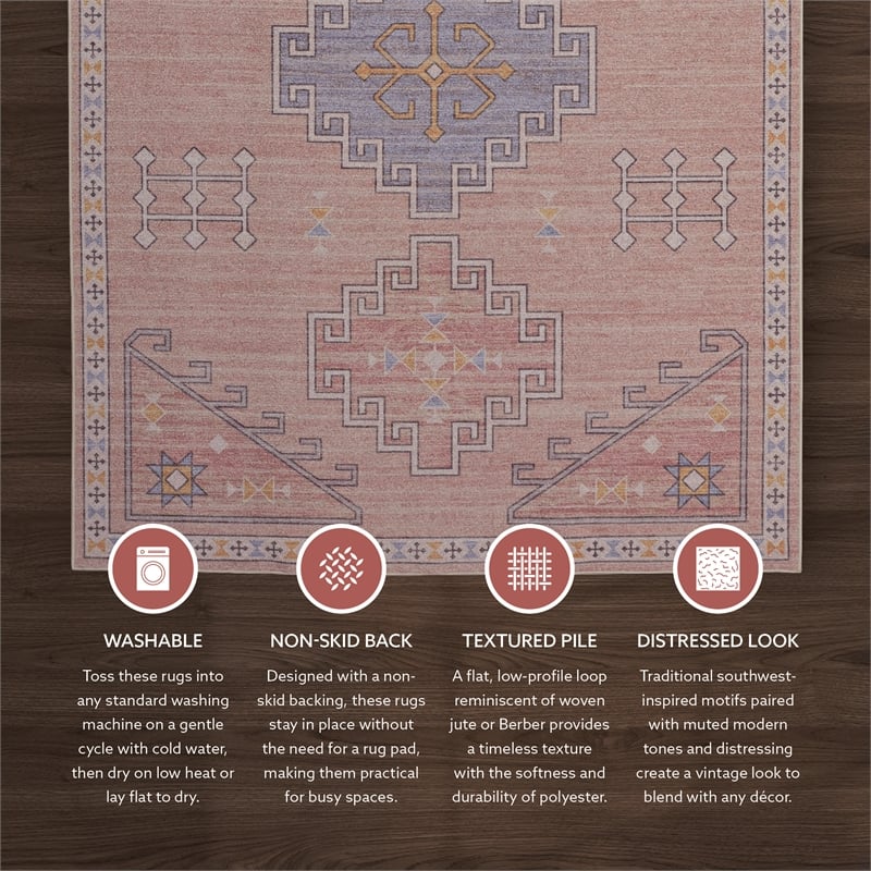 Linon Dillon Emmie Pink and Blue 8' X 10' Area Rug