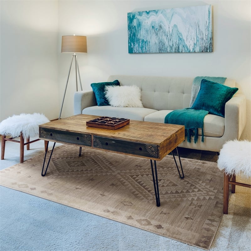 Linon Dillon Tifton Sand and Brown 3' X 5' Accent Rug