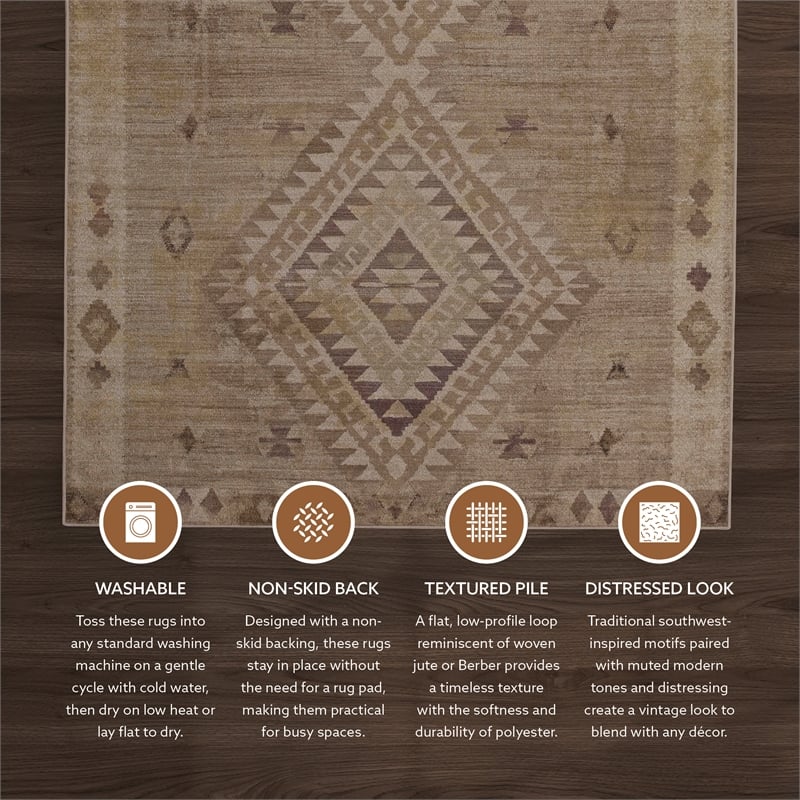 Linon Dillon Tifton Sand and Brown 3' X 5' Accent Rug