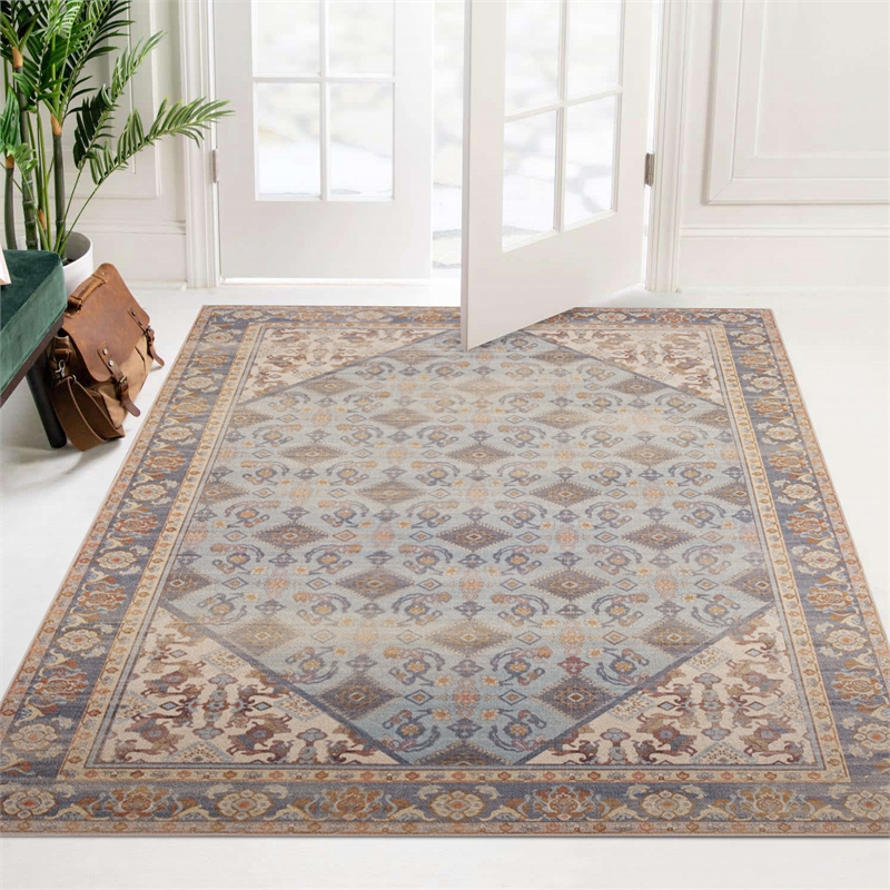 Linon Dillon Cordele Blue and Ivory 5' X 7' Area Rug