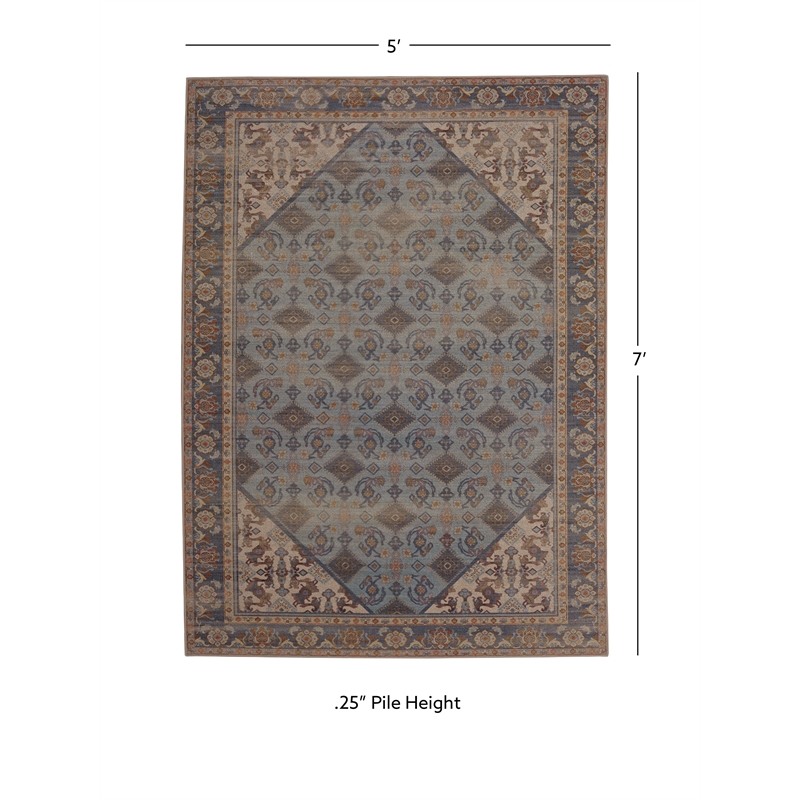 Linon Dillon Cordele Blue and Ivory 5' X 7' Area Rug
