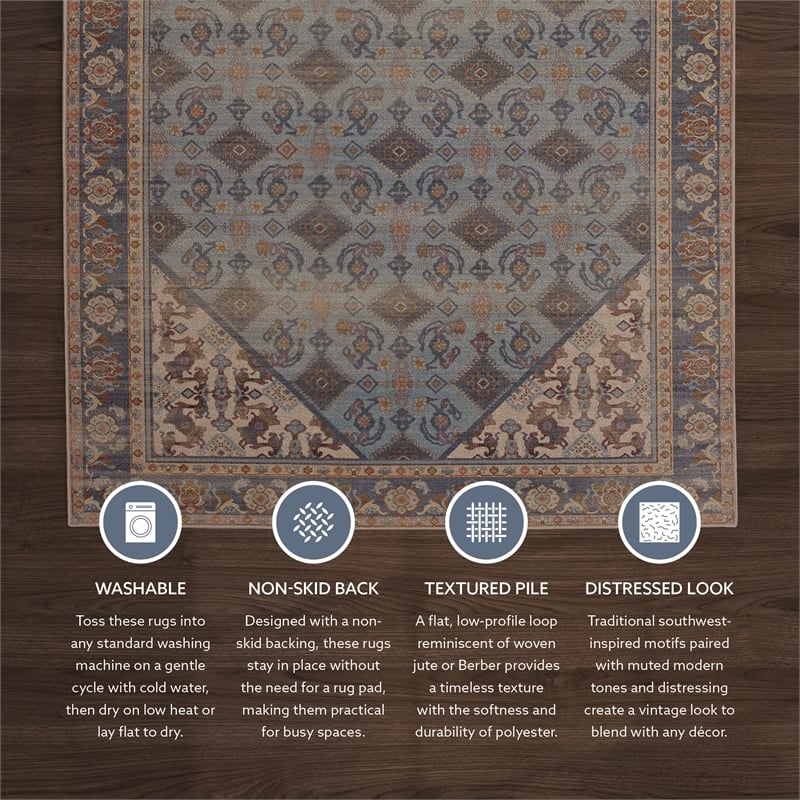 Linon Dillon Cordele Blue and Ivory 8' X 10' Area Rug