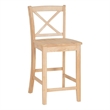 Linon Torino X-Back Counter Stool in Unfinished Solid Rubberwood