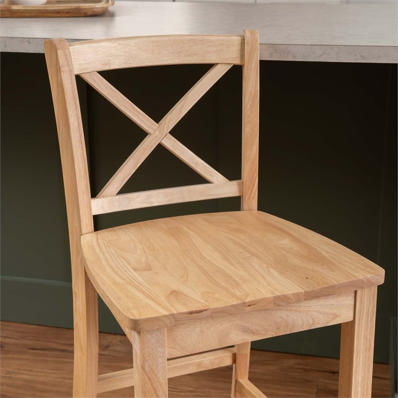 Linon Torino X-Back Counter Stool in Unfinished Solid Rubberwood