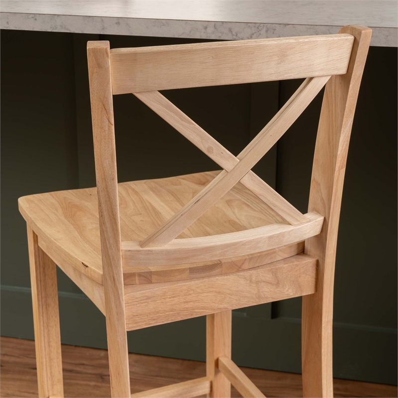 Linon Torino X-Back Counter Stool in Unfinished Solid Rubberwood