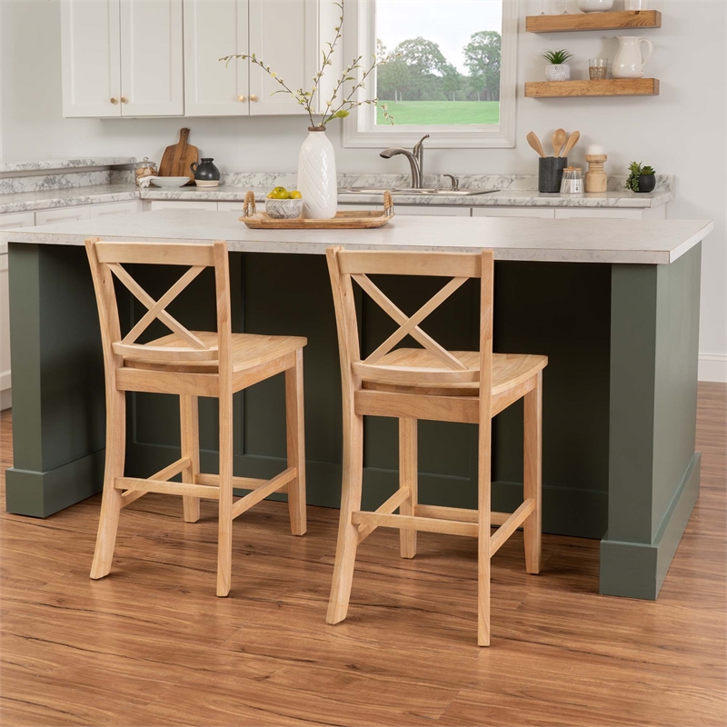 Linon Torino X-Back Counter Stool in Unfinished Solid Rubberwood