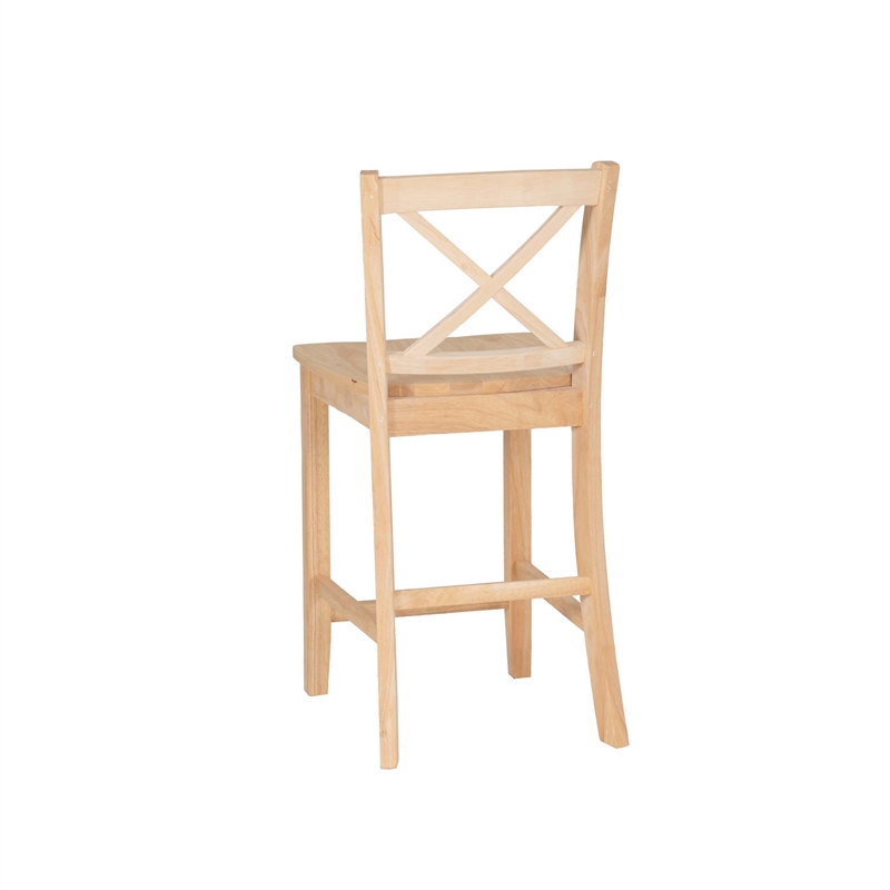 Linon Torino X-Back Counter Stool in Unfinished Solid Rubberwood