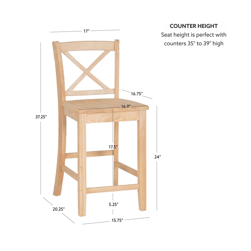 Linon Torino X-Back Counter Stool in Unfinished Solid Rubberwood