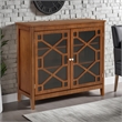 Linon Betty Large Storage Cabinet Decorative Glass Doors in Brown Stained Wood