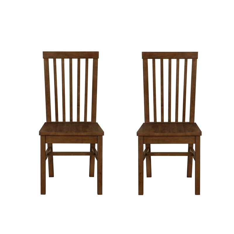 Linon Erwin Slat Back Wood Side Chairs Set of 2 in Walnut Glossy Lacquer Finish