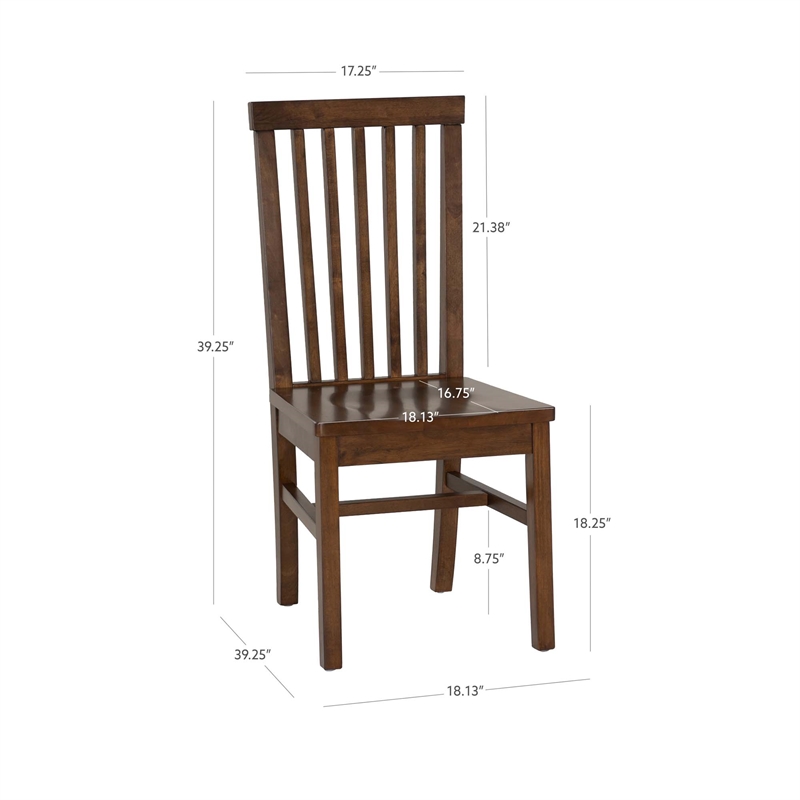 Linon Erwin Slat Back Wood Side Chairs Set of 2 in Walnut Glossy Lacquer Finish