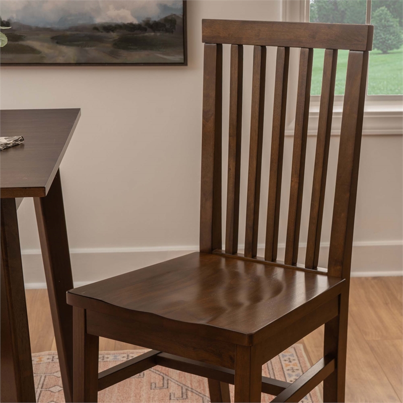 Linon Erwin Slat Back Wood Side Chairs Set of 2 in Walnut Glossy Lacquer Finish