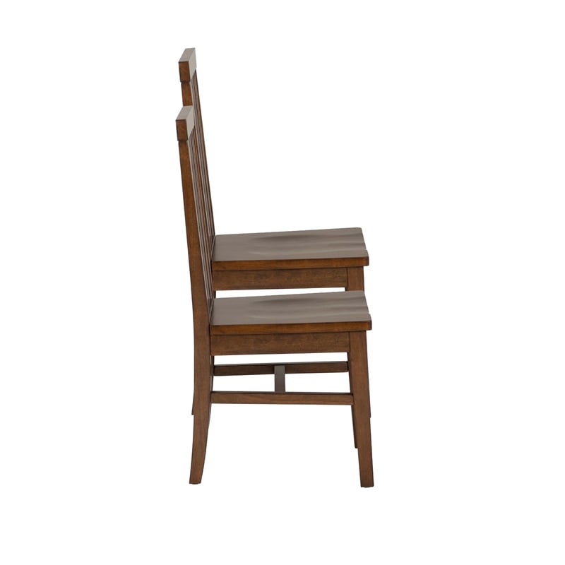 Linon Erwin Slat Back Wood Side Chairs Set of 2 in Walnut Glossy Lacquer Finish