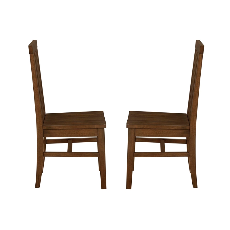 Linon Erwin Slat Back Wood Side Chairs Set of 2 in Walnut Glossy Lacquer Finish