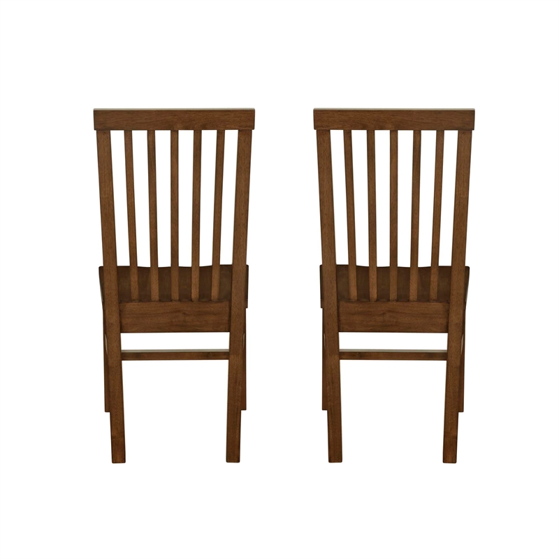 Linon Erwin Slat Back Wood Side Chairs Set of 2 in Walnut Glossy Lacquer Finish