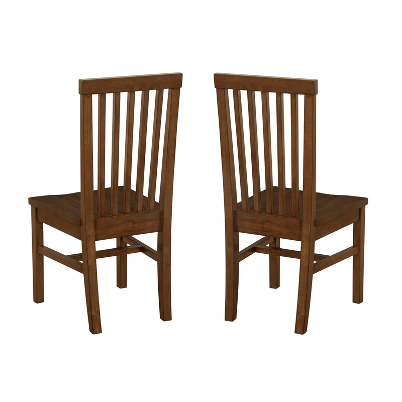 Linon Erwin Slat Back Wood Side Chairs Set of 2 in Walnut Glossy Lacquer Finish
