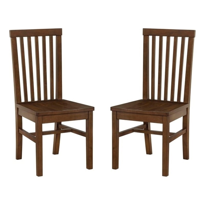 Linon Erwin Slat Back Wood Side Chairs Set of 2 in Walnut Glossy Lacquer Finish