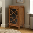 Linon Betty Small Storage Cabinet Decorative Glass Door in Brown Stained Wood