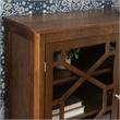 Linon Betty Small Storage Cabinet Decorative Glass Door in Brown Stained Wood