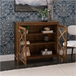 Linon Betty Small Storage Cabinet Decorative Glass Door in Brown Stained Wood