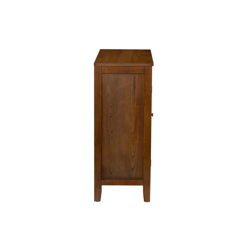 Linon Betty Small Storage Cabinet Decorative Glass Door in Brown Stained Wood