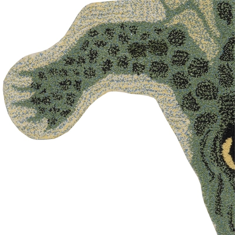 Linon 2' X 3' Jungle Crocodile Shaped Accent Rug in Green Wool