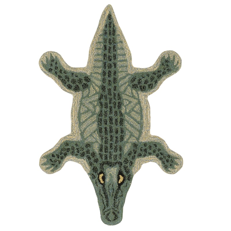 Linon 2' X 3' Jungle Crocodile Shaped Accent Rug in Green Wool