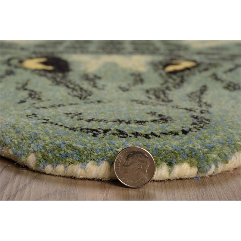 Linon 3' X 5' Jungle Crocodile Shaped Accent Rug in Green Wool