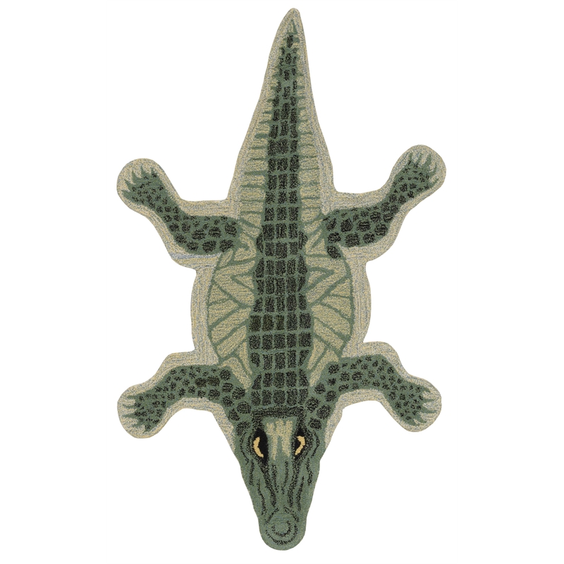 Linon 3' X 5' Jungle Crocodile Shaped Accent Rug in Green Wool