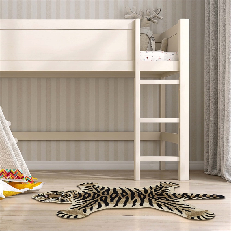 Linon 2' X 3' Jungle Tiger Shaped Accent Rug in Gold and Black Wool