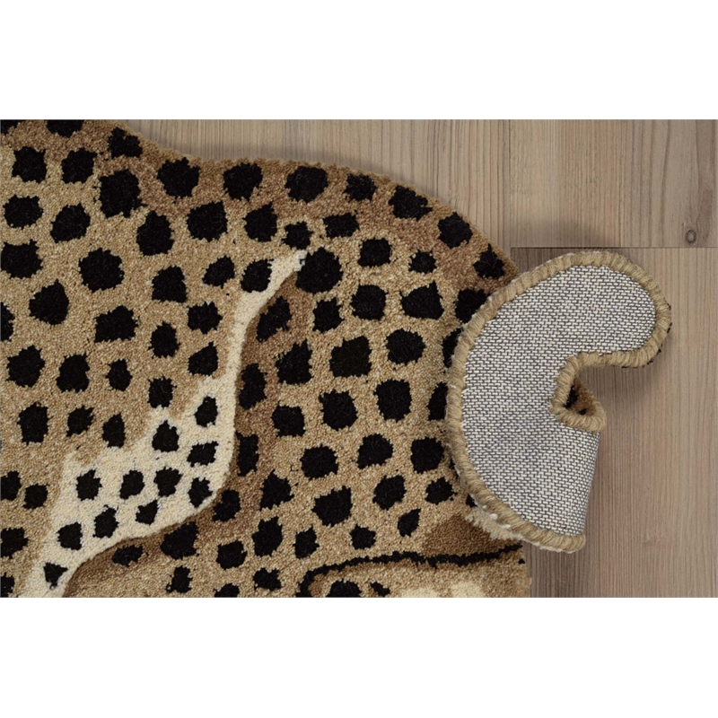 Linon 2' X 3' Jungle Sitting Cheetah Shaped Accent Rug in Gold and Black Wool