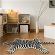 Linon 3' X 5' Jungle Tiger Shaped Accent Rug in White and Black Wool