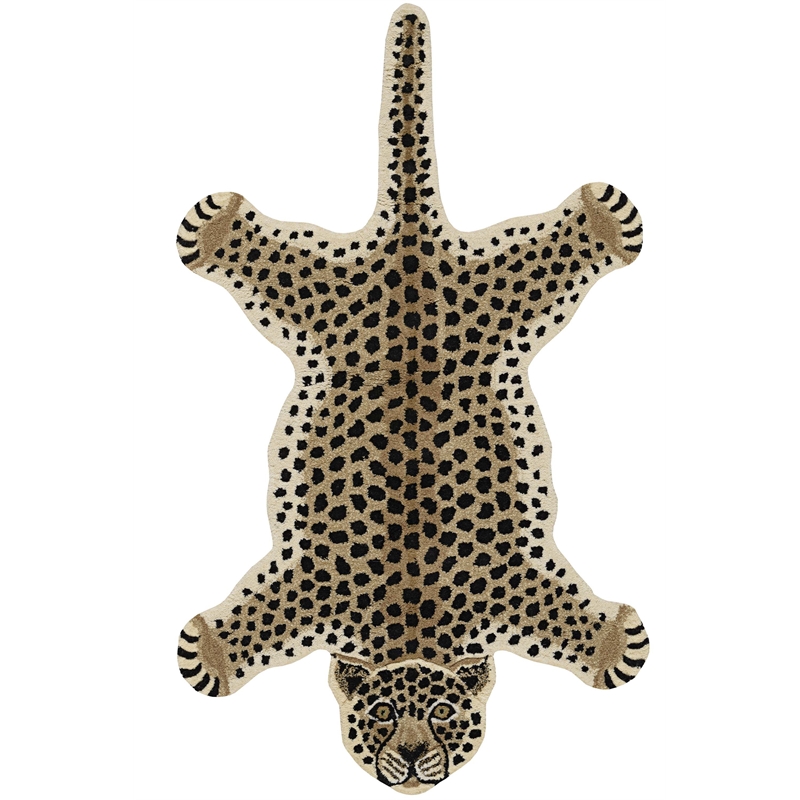 Linon 3' X 5' Jungle Cheetah Shaped Accent Rug in Gold and Black Wool