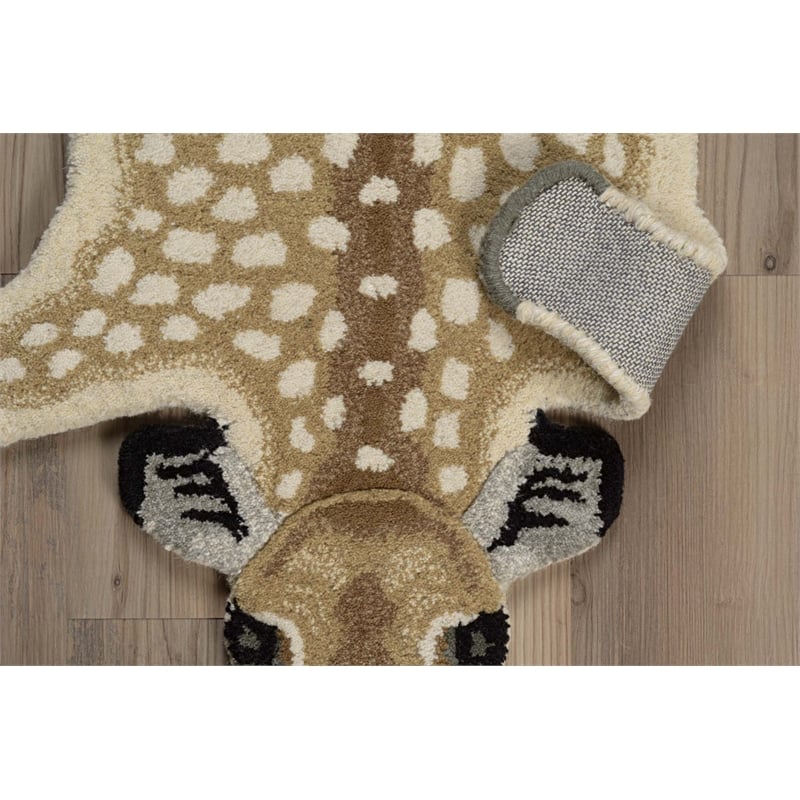 Linon 2' X 3' Jungle Antelope Shaped Accent Rug in Beige and Brown Wool