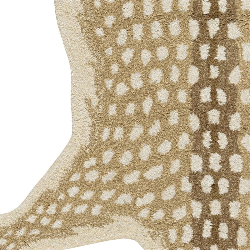 Linon 2' X 3' Jungle Antelope Shaped Accent Rug in Beige and Brown Wool