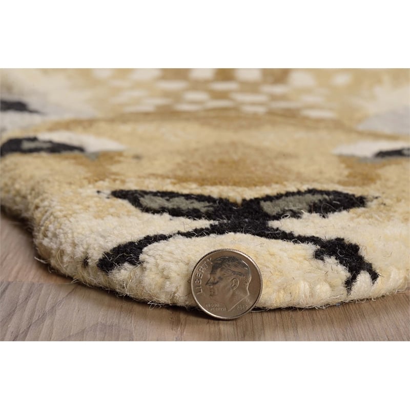 Linon 2' X 3' Jungle Antelope Shaped Accent Rug in Beige and Brown Wool