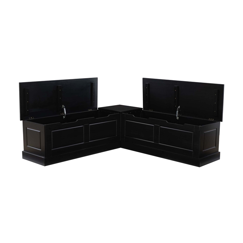 Linon Troyin 5 Pce Set Wood Nook/Round Table/2 Chairs/Cushion Set in Black