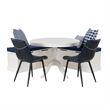 Linon Troyin 5 Pce Set White Wood Nook/Table/2 Padded Chairs/Cushion Set in Blue