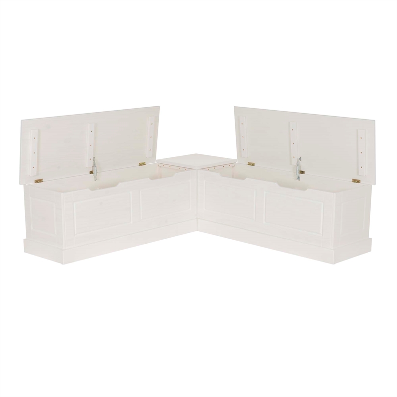 Linon Troyin 5 Pce Set White Wood Nook/Table/2 Padded Chairs/Cushion Set in Blue