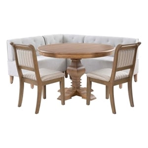Linon Hale 4 Pce Set Upholstered Gray Nook/Round Table/2 Chairs in Natural Wood
