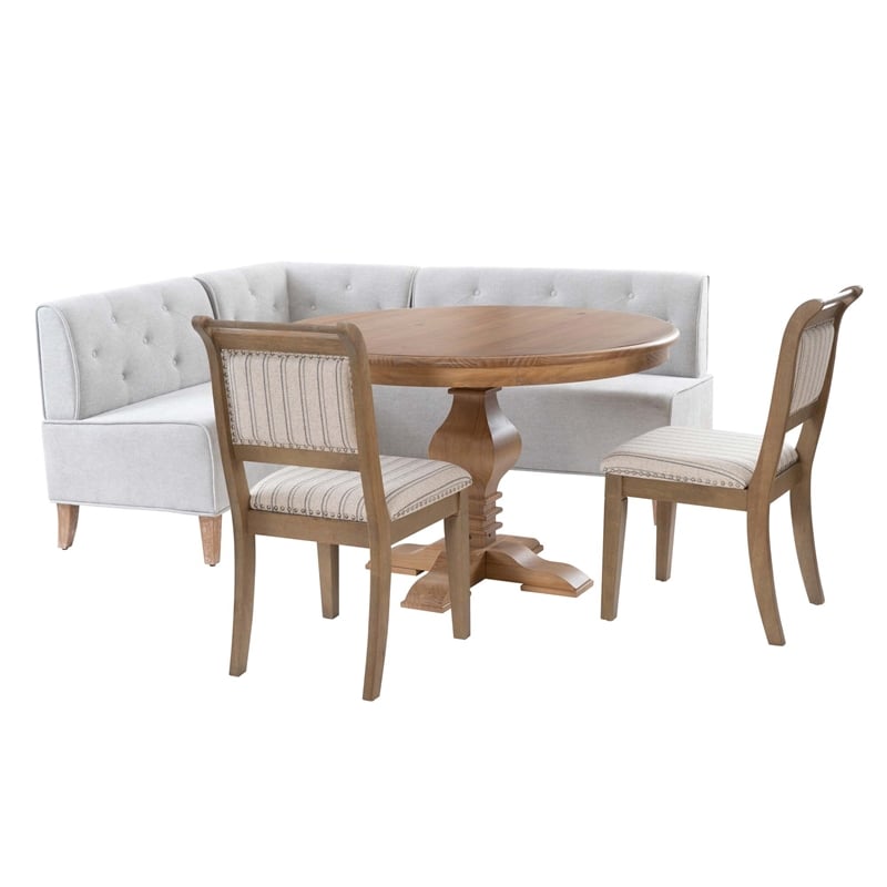 Linon Hale 4 Pce Set Upholstered Gray Nook/Round Table/2 Chairs in Natural Wood