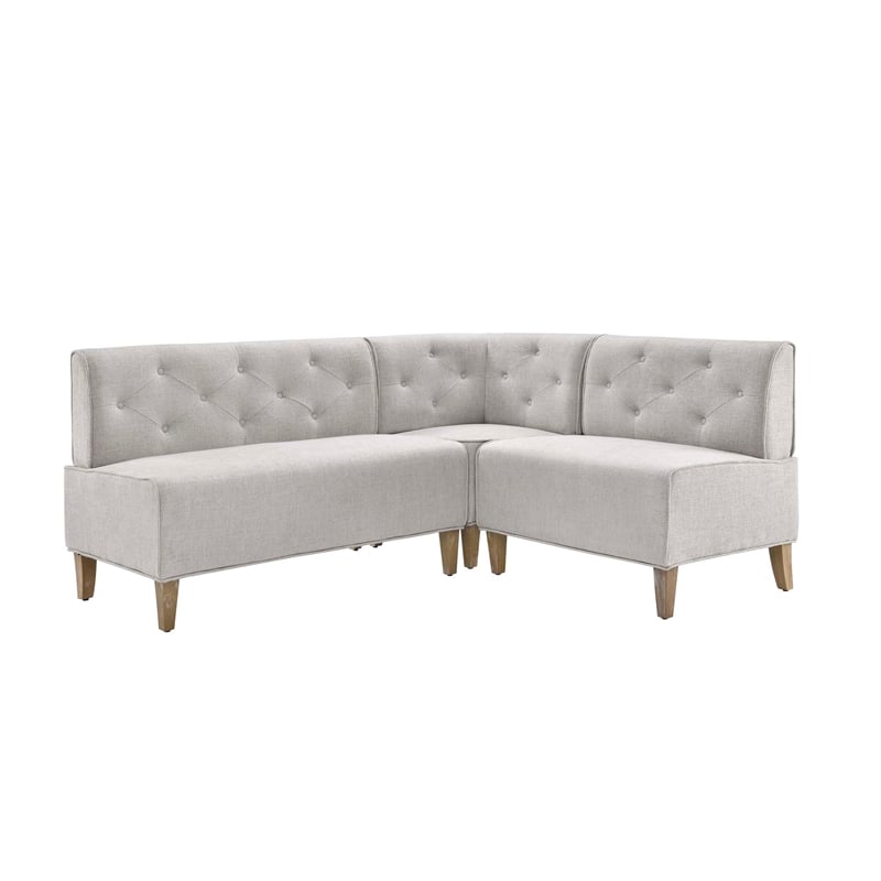 Linon Hale 4 Pce Set Upholstered Gray Nook/Round Table/2 Chairs in Natural Wood