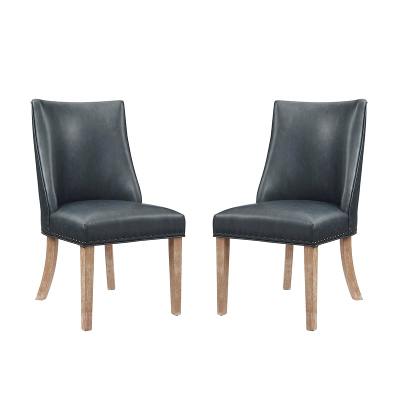 Linon Hale 4 Pce Set Upholstered Gray Nook Round Table 2 Padded Chairs in Navy